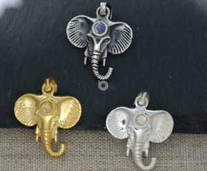Sterling Silver Elephant Charm w/ Rainbow moonstone,  (AF-152) - Beadspoint