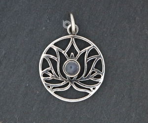 Sterling Silver Lotus Charm w/ Rainbow Moonstone,  (AF-146) - Beadspoint