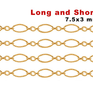 14K Gold Filled Textured Pattern Long and Short Cable Chain, 7.5x3 mm, (GF-129)