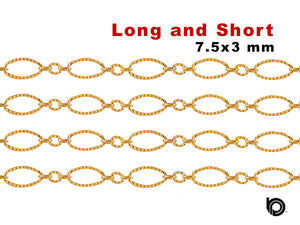 14K Gold Filled Textured Pattern Long and Short Cable Chain, 7.5x3 mm, (GF-129)