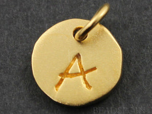 24K Gold Vermeil Over Sterling Initial "A" on a Disc Charm -- VM/2034/A - Beadspoint