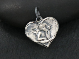 Sterling Silver Cupid Pendant with Heart -- (AF-253) - Beadspoint