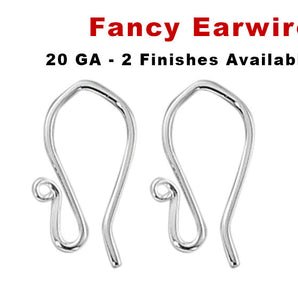 Sterling Silver Flat Ear Wire, 2 Finishes, (SS/702)