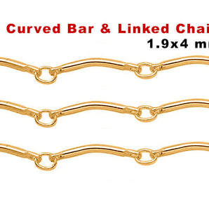 14K Gold Filled Long Curved Bar and Link Chain, 1.9x4 mm Bar, (GF-132)