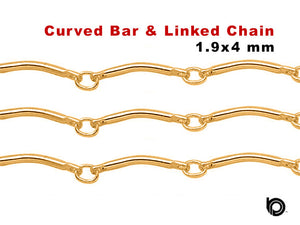 14K Gold Filled Long Curved Bar and Link Chain, 1.9x4 mm Bar, (GF-132)