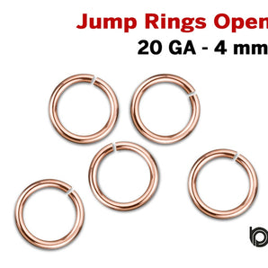 20 Pieces, Rose Gold 20 GA 4mm Open Jump Rings, (RG/JR20)