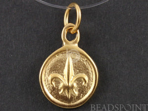 24K Gold Vermeil Over Sterling Silver Fleur De Lis in Circle Charm-- VM/CH5/CR9 - Beadspoint