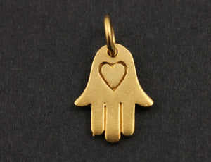 24K Gold Vermeil Over Sterling Silver Hamsa with Heart Pattern Charm-- VM/CH2/CR57 - Beadspoint