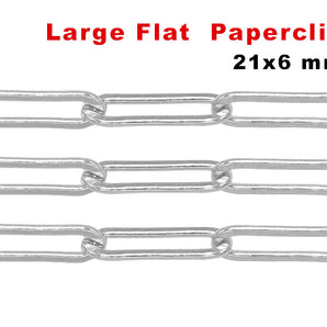 Sterling Silver Good Weight Large Flat Paperclip Chain, 21x6 mm Links,  (SS-183)