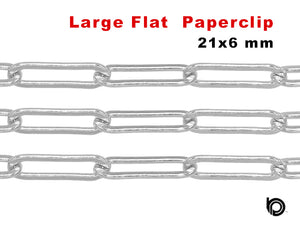 Sterling Silver Good Weight Large Flat Paperclip Chain, 21x6 mm Links,  (SS-183)