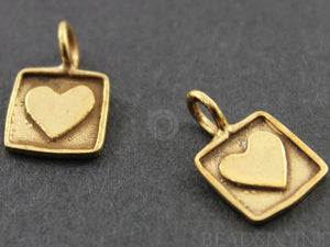 24K Gold Vermeil Over Sterling Silver Heart Charm -- VM/CH8/CR20 - Beadspoint