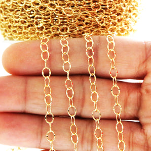 Gold Filled Oval Dapped Cable Chain, 4.5x2.7 mm, (GF-015)