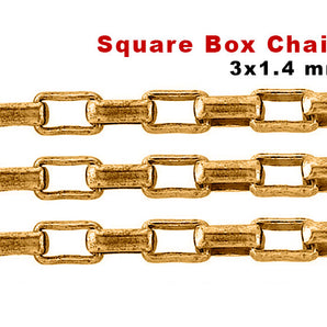 14K Gold Filled Elongated Square Box Chain, 3x1.4 mm (GF-157)