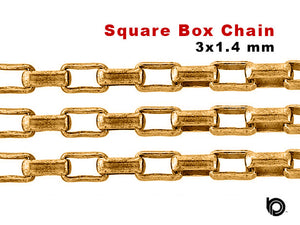 14K Gold Filled Elongated Square Box Chain, 3x1.4 mm (GF-157)