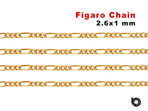 14K Gold Filled Figaro Curbed Flattened link Chain, 2.6x1 mm, (GF-158)