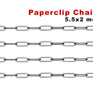 Sterling Silver  Flat Paperclip Chain, 5.5x2 mm, (SS-022)