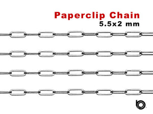 Sterling Silver  Flat Paperclip Chain, 5.5x2 mm, (SS-022)