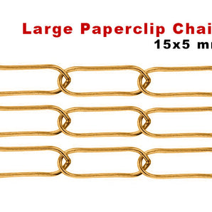 14K Gold Filled Large Paperclip Chain, 15x5 mm links, (GF-160)