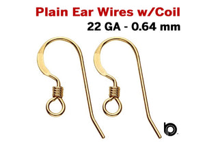 2 Pairs, 4 Pcs 14K Gold Filled Plain Ear Wires With Coil (GF/302)