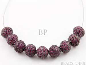 Pave Diamond and Ruby Round Beads -- RB-BA8 - Beadspoint