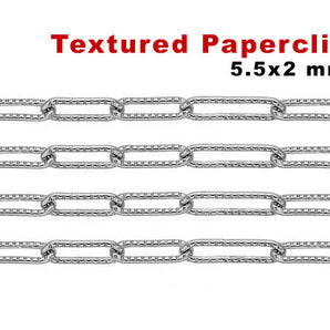 Sterling Silver Textured Pattern Paperclip Chain, 5.5x2 mm, (SS-023)