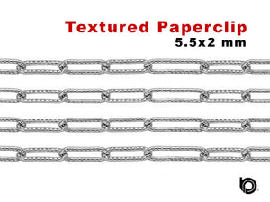 Sterling Silver Textured Pattern Paperclip Chain, 5.5x2 mm, (SS-023)