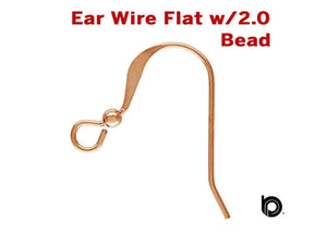 Rose Gold Filled Flat Ear Wire Hook w/2.0 Bead, (RG/305)