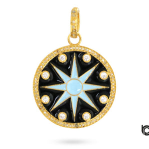 Pave Diamond Compass Medallion Pendant, (DEM-4094)