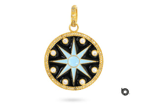 Pave Diamond Compass Medallion Pendant, (DEM-4094)