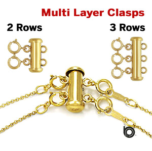 14K Gold Filled, 2 Row or 3 Row Layered Necklace Clasp, (GF-820)