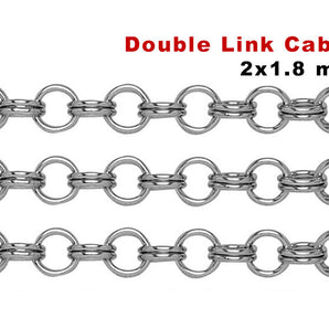 Sterling Silver Chain Double Link Cable Chain, 2x1.8mm, (SS-024)