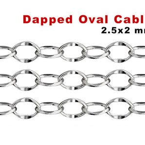 Sterling Silver Flat Oval Dapped Cable Chain, 2.5x2 mm, (SS-025)