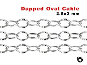 Sterling Silver Flat Oval Dapped Cable Chain, 2.5x2 mm, (SS-025)