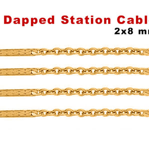 14K Gold Filled Dapped Bar Station cable Chain, 2x8 mm, (GF-197)