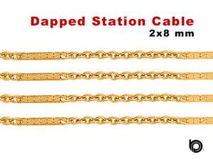 14K Gold Filled Dapped Bar Station cable Chain, 2x8 mm, (GF-197)
