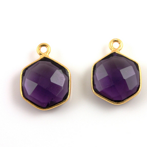 Amethyst Faceted Hexagone Shape Bezel, (BZC9025/AM) - Beadspoint