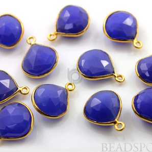 Dark Blue Chalcedony Faceted Bezel Connector, (BZC6090) - Beadspoint