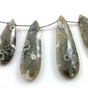 Natural african field jasper faceted pear gemstone drop, 10x31-13x42mm, 1 Full Strand, (JSPF/PR/10x31-13x42) - Beadspoint