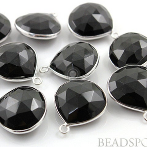 Black Onyx Faceted Heart Bezel, (SSBZ7005) - Beadspoint