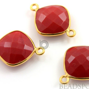 Red Onyx Faceted Cushion Connector, (BZC3039) - Beadspoint