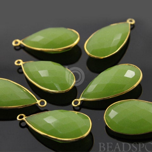 Apple Green Chalcedony Faceted Pear Bezel, 15x30 mm (BZC7066) - Beadspoint