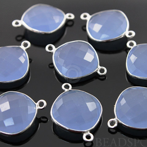 Light Blue Chalcedony Faceted Cushion Connector, (SSBZC7505) - Beadspoint