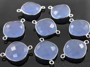 Light Blue Chalcedony Faceted Cushion Connector, (SSBZC7505) - Beadspoint