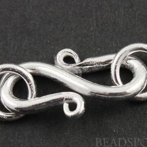 Brush Sterling Silver ''S'' Hook Clasp w/2 Rings, (BR/6481) - Beadspoint