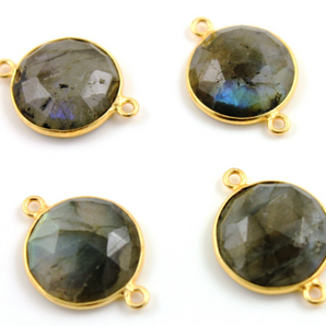 Labradorite Faceted Coin Shape Bezel Connector, (BZCT9002/LAB/12) - Beadspoint