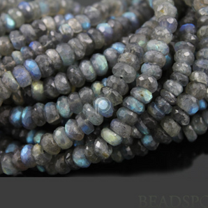 Natural '' NO TREATMENT'' Grey Labradorite Medium Micro Faceted Rondelles, AAA Quality Gems 6mm, 1 Strand (LAB6Frndl) - Beadspoint