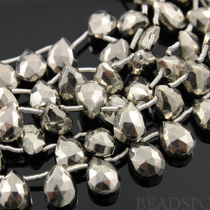 Pyrite SIlver Metallic Faceted Pear Drops,(PYR8x11PEAR) - Beadspoint