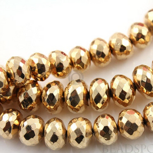 Pyrite Rose Gold Colored  Large Faceted Rondells,  (PYR8-9FRNDL(C)) - Beadspoint