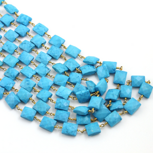 Turquoise Gemstone Chiclets w/ Gold Wire chain (RS-TRC-76) - Beadspoint