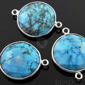 Turquoise Bezel Round Shape Connector , (SSBZC7109) - Beadspoint